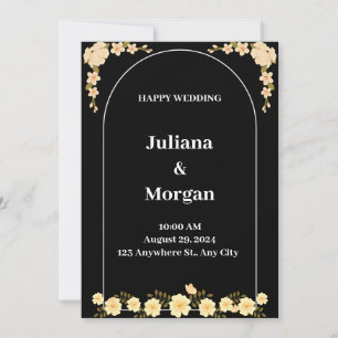 Black and White Modern Flower Happy Wedding  Invitation