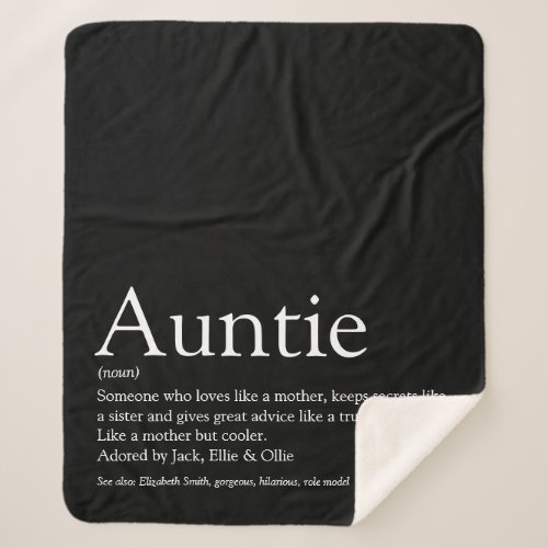 Black and White Modern Fun Cool Aunt Auntie Quote Sherpa Blanket