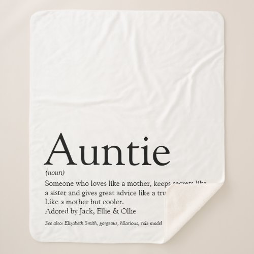 Black and White Modern Fun Cool Aunt Auntie Quote Sherpa Blanket