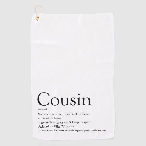 Black and White Modern Fun Cousin Definition Golf Towel