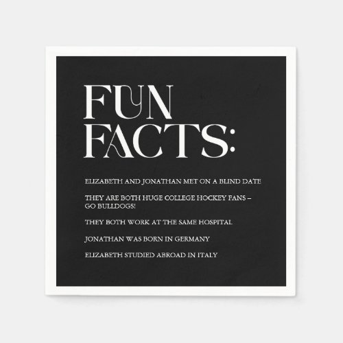 Black and White Modern Fun Facts Wedding Napkins