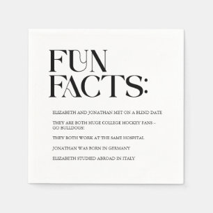 Black and White Modern Fun Facts Wedding Napkins
