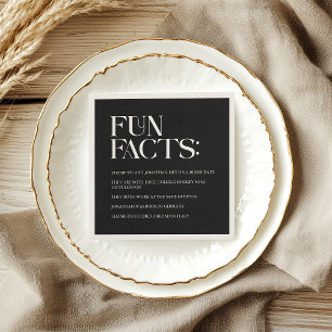 Black and White Modern Fun Facts Wedding Napkins
