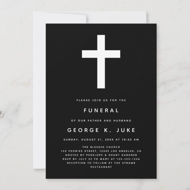 Black And White Modern Funeral Announcement (Front)