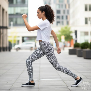 Black and White Modern Geometric Psychedelic Print Leggings
