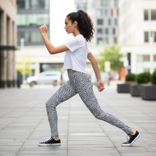 Black and White Modern Geometric Psychedelic Print Leggings
