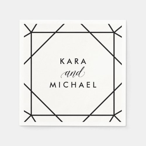 Black and White Modern Geometric Wedding Paper Napkins