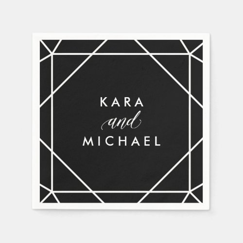 Black and White Modern Geometric Wedding Paper Napkins