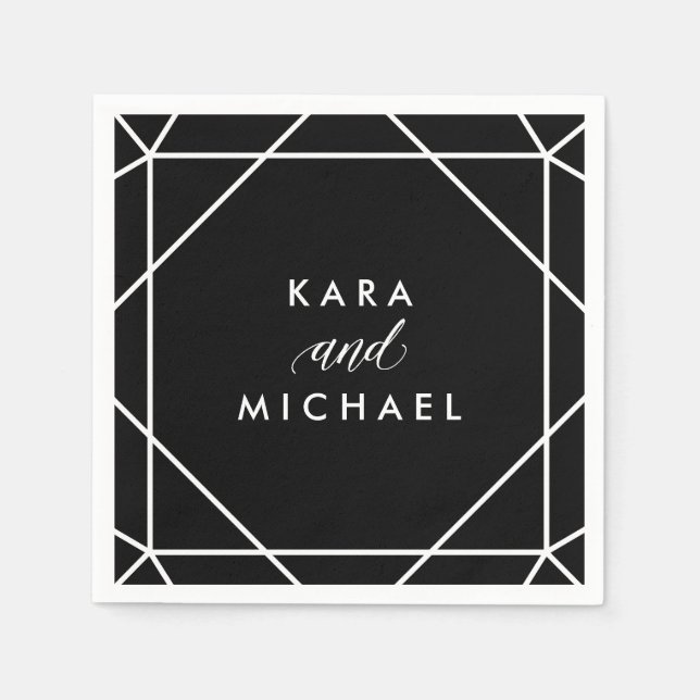 Black and White Modern Geometric Wedding Paper Napkins (Front)