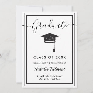 Black and White Modern Graduate Cap Graduation Announcement