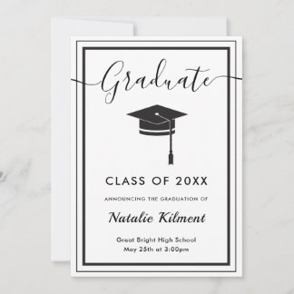 Black and White Modern Graduate Cap Graduation Announcement