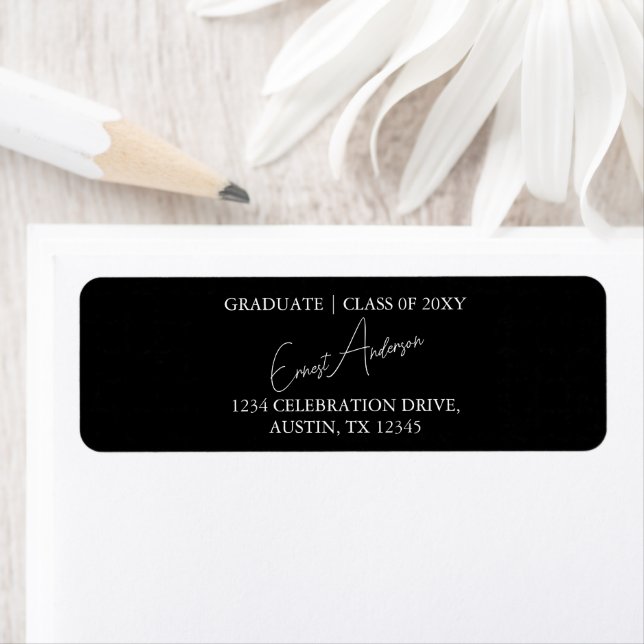 Black and White Modern Graduation Return Address Label (Insitu)