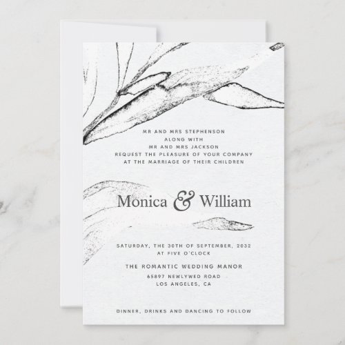 Black and white modern graphic leafage wedding invitation