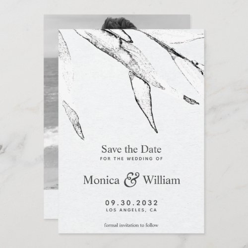 Black and white modern graphic leafage wedding save the date