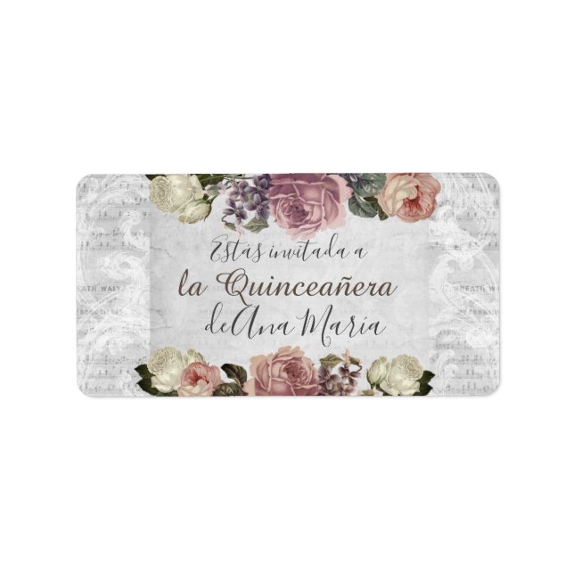 Black and white modern gray, victorian Quinceanera Label (Front)