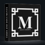 Black and White Modern Greek Key Border Monogram 3 Ring Binder<br><div class="desc">Modern and elegant binder featuring white Greek key border with a black background. This customizable monogram binder will be also perfect as a personalized gift.</div>