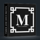 Black and White Modern Greek Key Border Monogram 3 Ring Binder<br><div class="desc">Modern and elegant binder featuring white Greek key border with a black background. This customizable monogram binder will be also perfect as a personalized gift.</div>