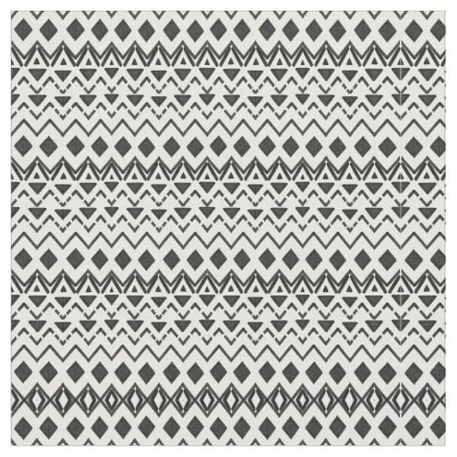 Black and White Modern Hand Drawn Tribal Aztec Fabric