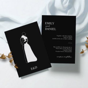 Black and white modern HandDrawn Couple Wedding Invitation
