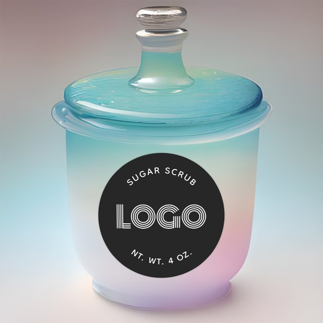 Black and White Modern Handmade Sugar Scrub Logo Classic Round Sticker (Minimalist Black and White Logo Sticker)