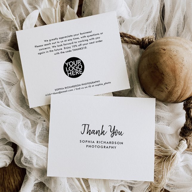 Black and White Modern Handwriting Small Business Thank You Card (A modern, black and white small business thank you card with your logo)
