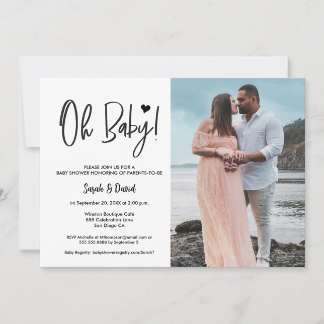 Black and White Modern Heart Custom Photo Invitation (Front)