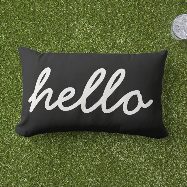 Black and White Modern Hello Throw Pillow (Grass)