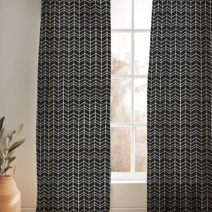 Black and White Modern Herringbone Sheer Curtains