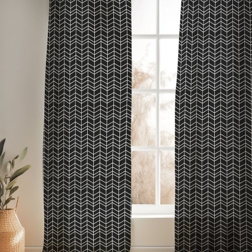 Black and White Modern Herringbone Sheer Curtains