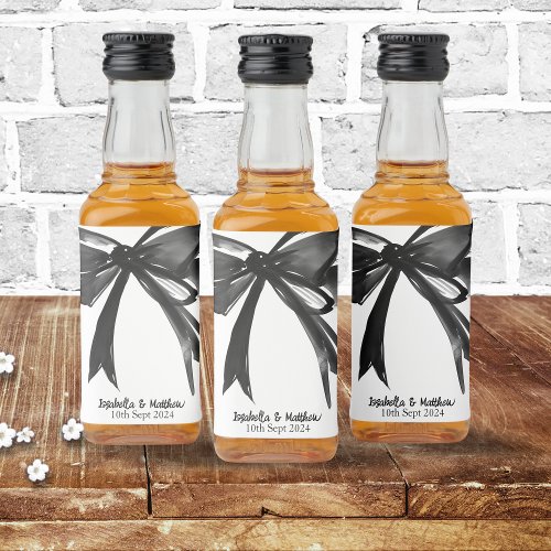 Black and White Modern Huge Cute Bow Wedding Favor Liquor Bottle Label
