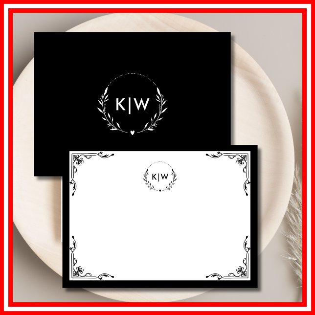 Black and White | Modern Initials Monogram Note Card (Black and White | Modern Initials Monogram Note Card)