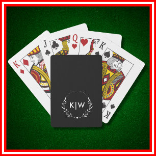 Black and White Modern Initials Monogram Poker Cards