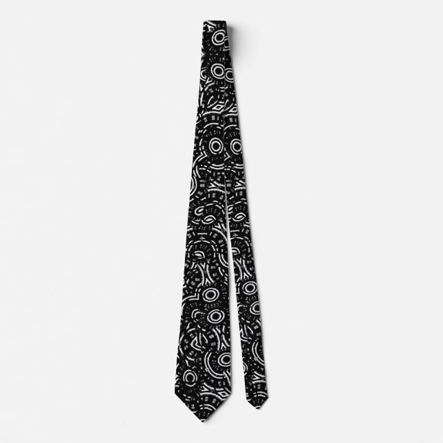 Black and White Modern Intricate Ornate Pattern Neck Tie (Front)