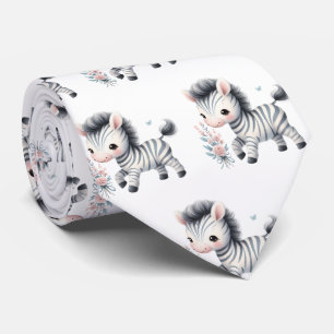 Black and White Modern Kawaii Cute Zebras Neck Tie