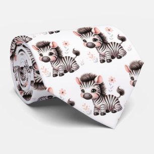 Black and White Modern Kawaii Cute Zebras Neck Tie