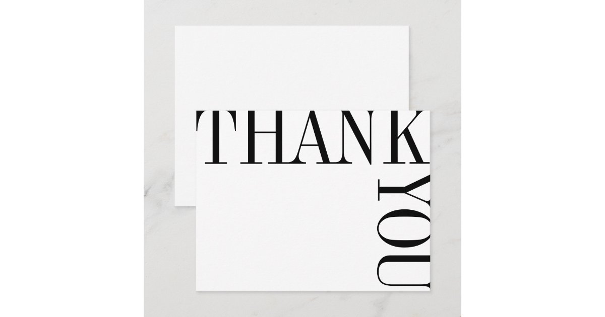 Black and White Modern Large Text Thank You Note Card | Zazzle