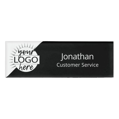 Black and White Modern Logo Magnet Employee Staff Name Tag