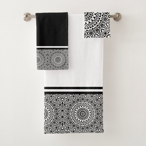 Black and White Modern Mandala Bath Towel Set