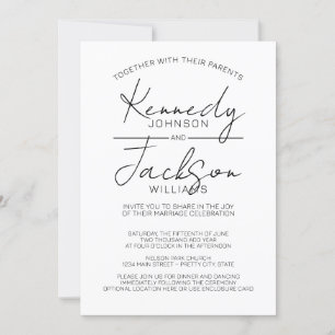 Black and White Modern MCM Wedding Calligraphy Invitation
