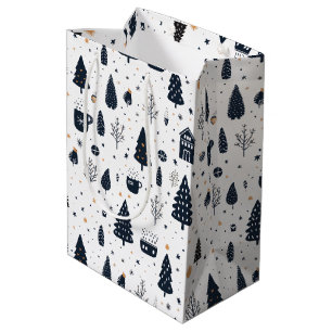 Black and White Modern Minimal Christmas Holiday Medium Gift Bag