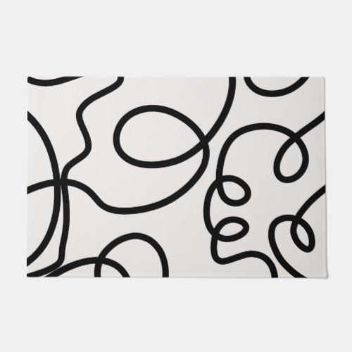 Black And White Modern Minimal Line Brush Strokes Doormat