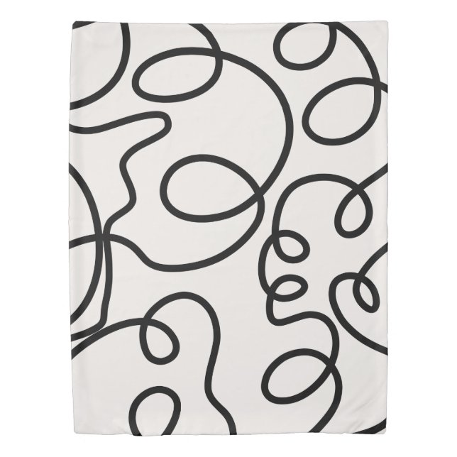 Black And White Modern Minimal Line Brush Strokes Duvet Cover (Front)