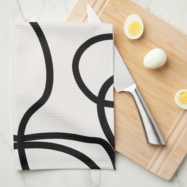 Black And White Modern Minimal Line Brush Strokes Kitchen Towel (Quarter Fold)