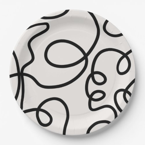 Black And White Modern Minimal Line Brush Strokes Paper Plates