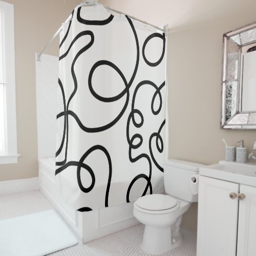 Black And White Modern Minimal Line Brush Strokes Shower Curtain