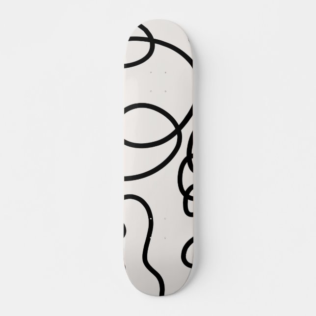 Black And White Modern Minimal Line Brush Strokes Skateboard (Front)