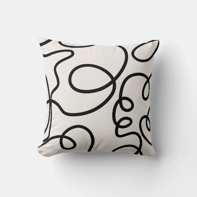 Black And White Modern Minimal Line Brush Strokes Throw Pillow (Front)