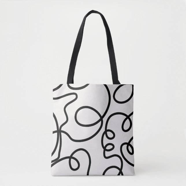 Black And White Modern Minimal Line Brush Strokes Tote Bag (Front)