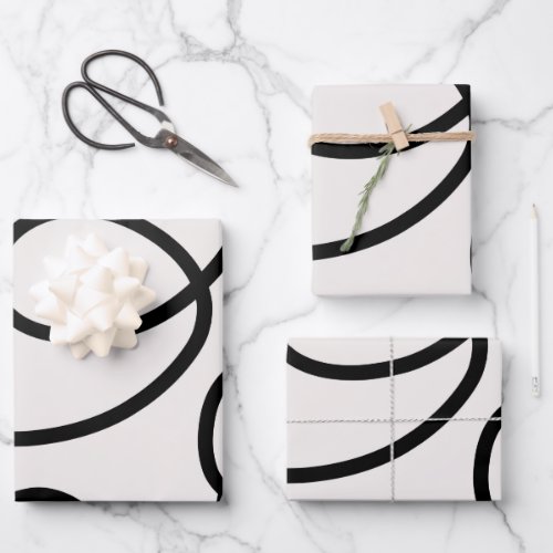 Black And White Modern Minimal Line Brush Strokes Wrapping Paper Sheets