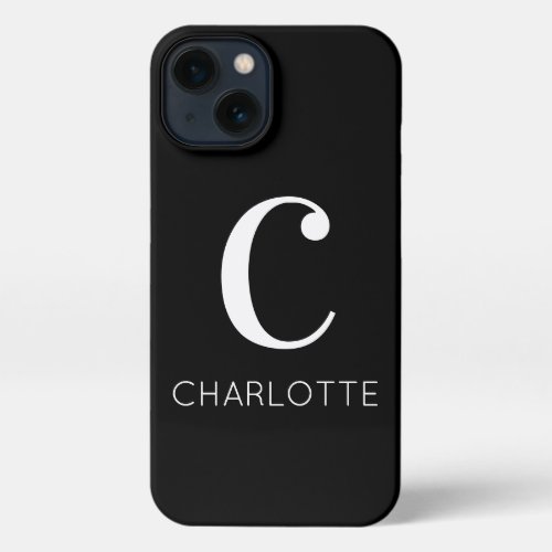 Black and white modern minimal monogram name iPhone 13 case